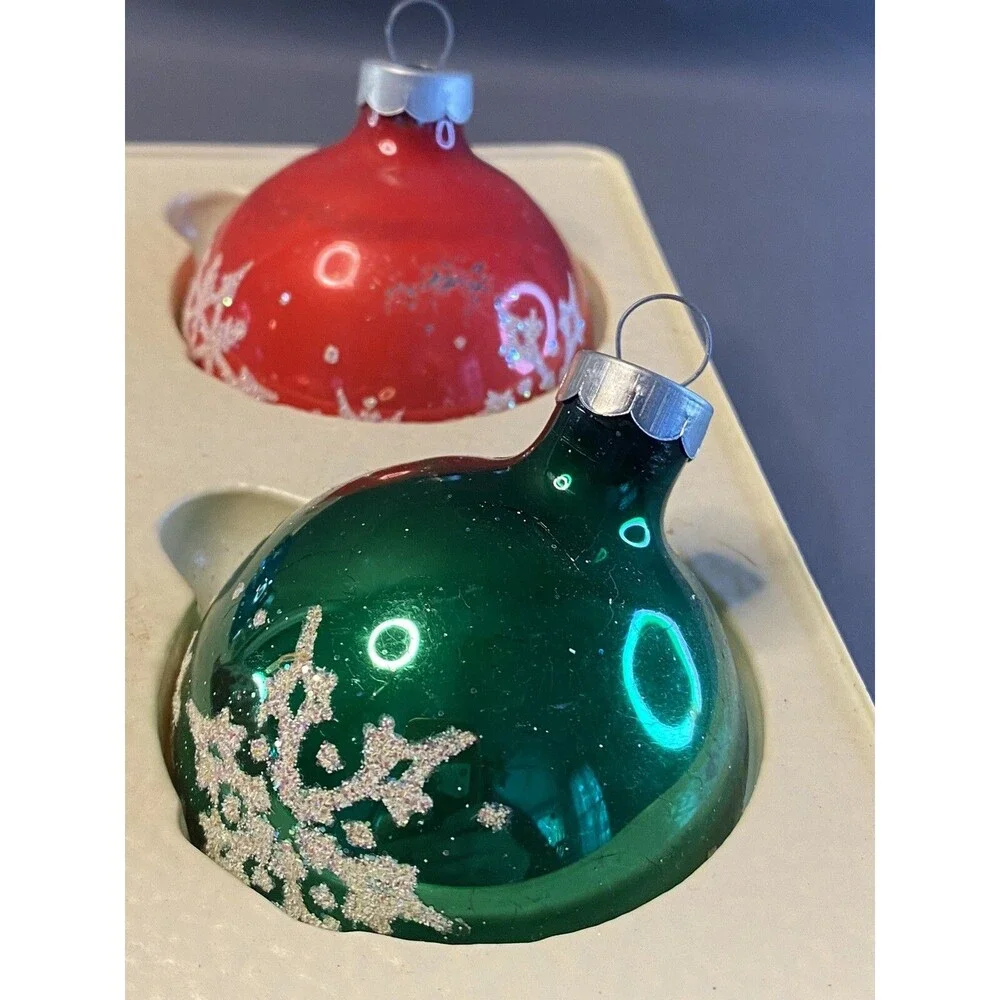 Vintage Snowflake Glass Ball Christmas Ornament Set Glitter Stencil Holiday Tree